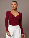 Women's Ruched Wrap Sweetheart Neck Bodysuit
