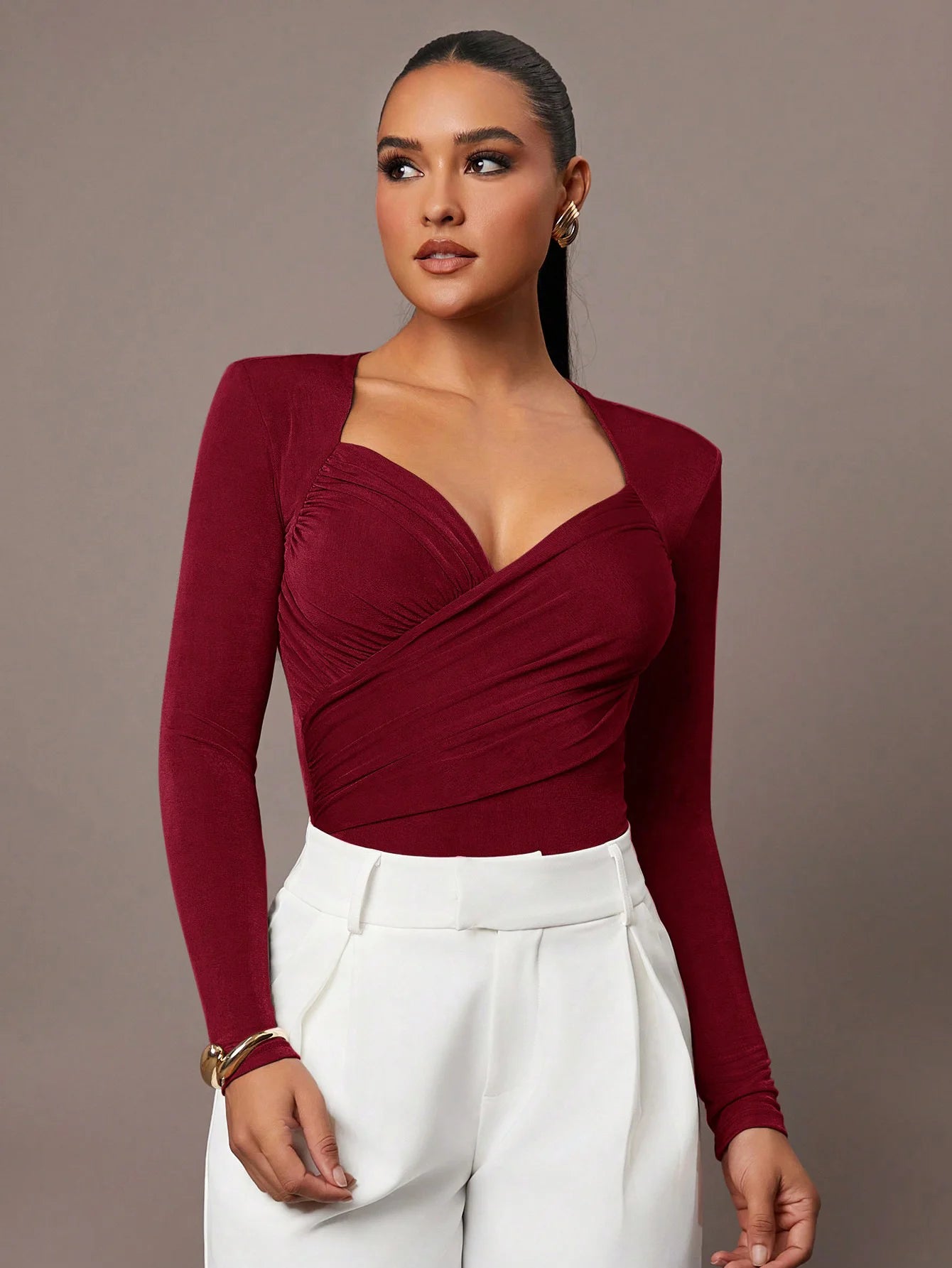 Women's Ruched Wrap Sweetheart Neck Bodysuit