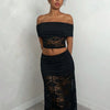Women's Ruched Lace Panel Maxi Skirt