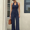 Women's Pinstripe Halter Neck Tailored Jumpsuit