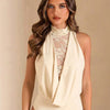 Women's Lace Insert Halter Neck Draped Bodysuit