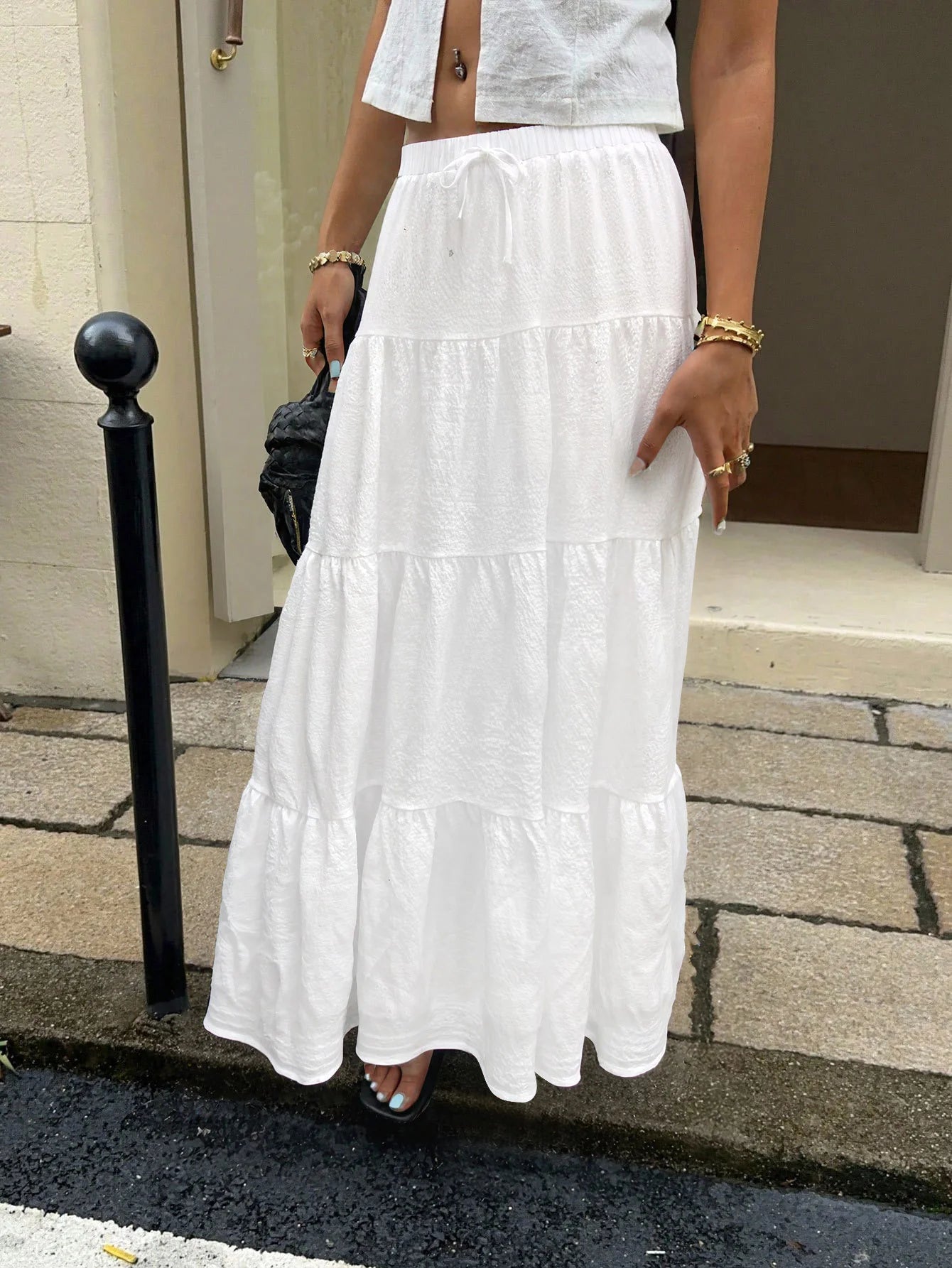 Women's Tiered Drawstring Maxi Skirt