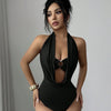 Women's Plunge Halter Neck Cut-Out Bodysuit