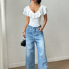 Women's Ruffle Trim Deep V-Neck Bodysuit