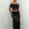 Women's Ruched Lace Panel Maxi Skirt