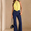 Women's Lace Insert Halter Neck Draped Bodysuit