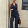 Women's Pinstripe Halter Neck Tailored Jumpsuit