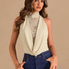 Women's Lace Insert Halter Neck Draped Bodysuit