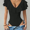 Women's Ruffle Trim Deep V-Neck Bodysuit