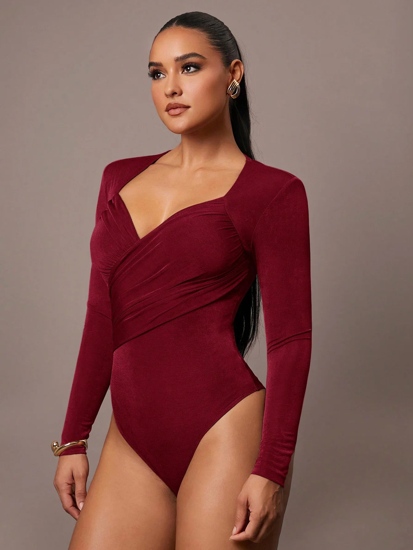 Women's Ruched Wrap Sweetheart Neck Bodysuit