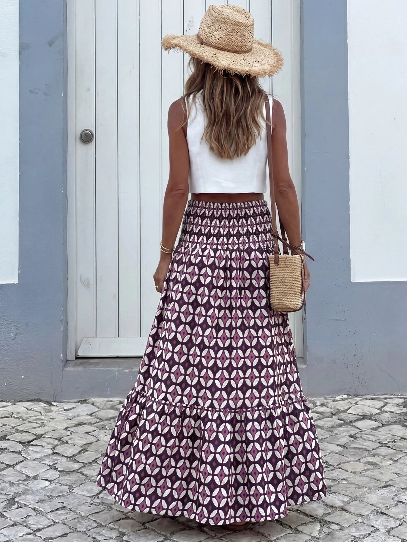 Women's Geometric Print Smocked Maxi Skirt