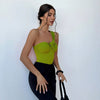 Green Ribbed One-Shoulder Twist Front Bodysuit