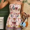 Women's Smocked Strapless Printed Playsuit