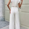 Lace Trim Flutter Sleeve Wide-Leg Jumpsuit