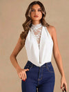 Women's Lace Insert Halter Neck Draped Bodysuit