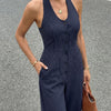 Women's Pinstripe Halter Neck Tailored Jumpsuit