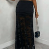Women's Ruched Lace Panel Maxi Skirt