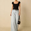 Black Ribbed Square Neck Cap Sleeve Bodysuit
