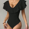 Women's Ruffle Trim Deep V-Neck Bodysuit