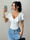 Women's Ruffle Trim Deep V-Neck Bodysuit