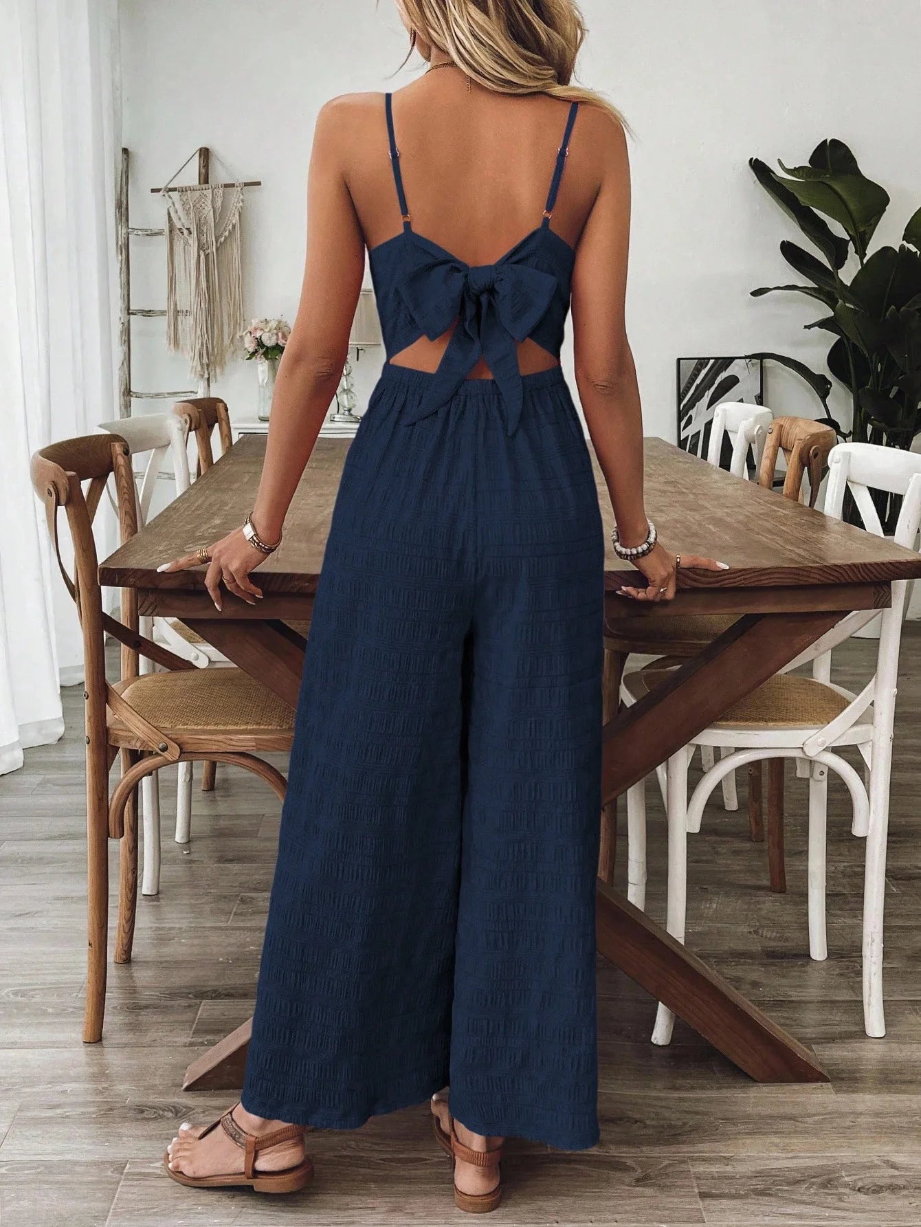 Textured Wide-Leg Cami Jumpsuit