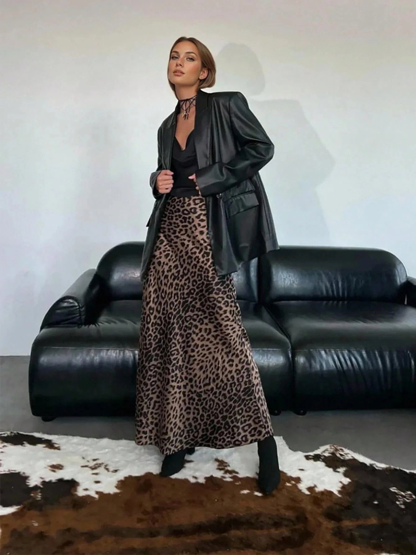 Women's Leopard Print A-Line Maxi Skirt