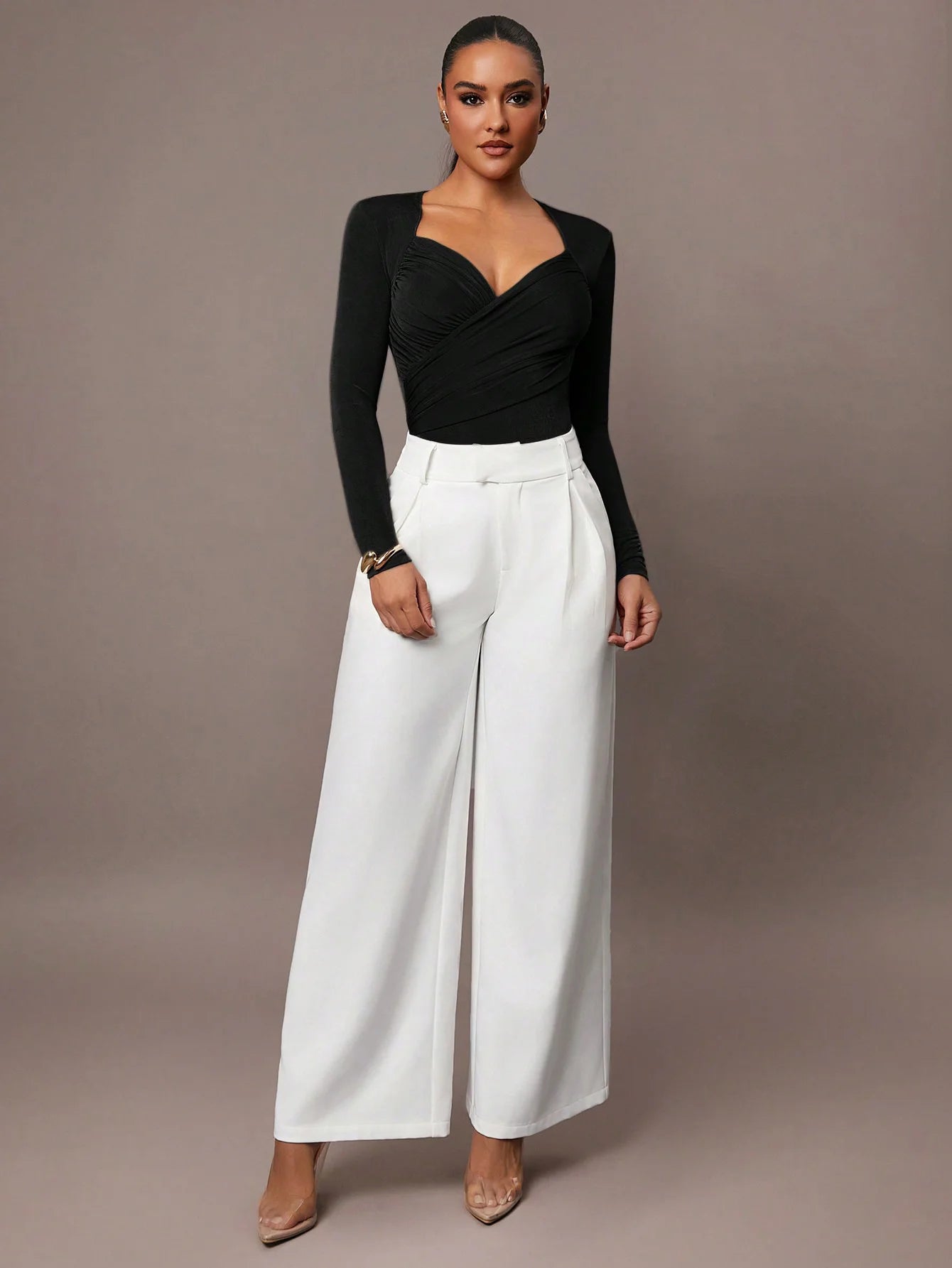 Women's Ruched Wrap Sweetheart Neck Bodysuit