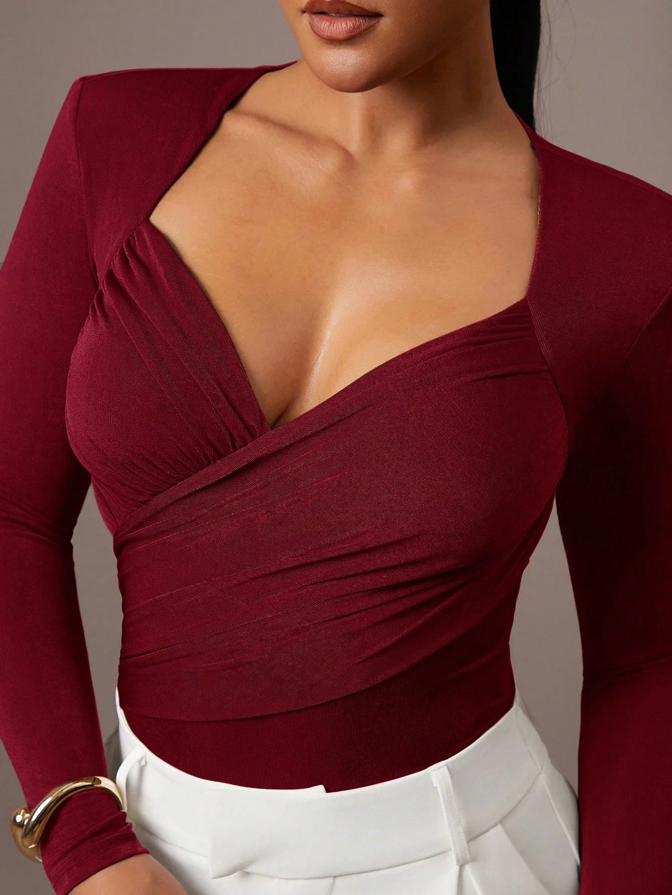 Women's Ruched Wrap Sweetheart Neck Bodysuit