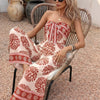 Women's Boho Print Strapless Wide-Leg Jumpsuit