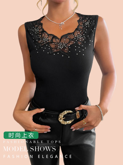 Crystal Lace Neck Top