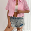 Blush Stripe Tie-Back Crop Shirt