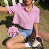 Blush Stripe Tie-Back Crop Shirt