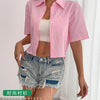 Blush Stripe Tie-Back Crop Shirt