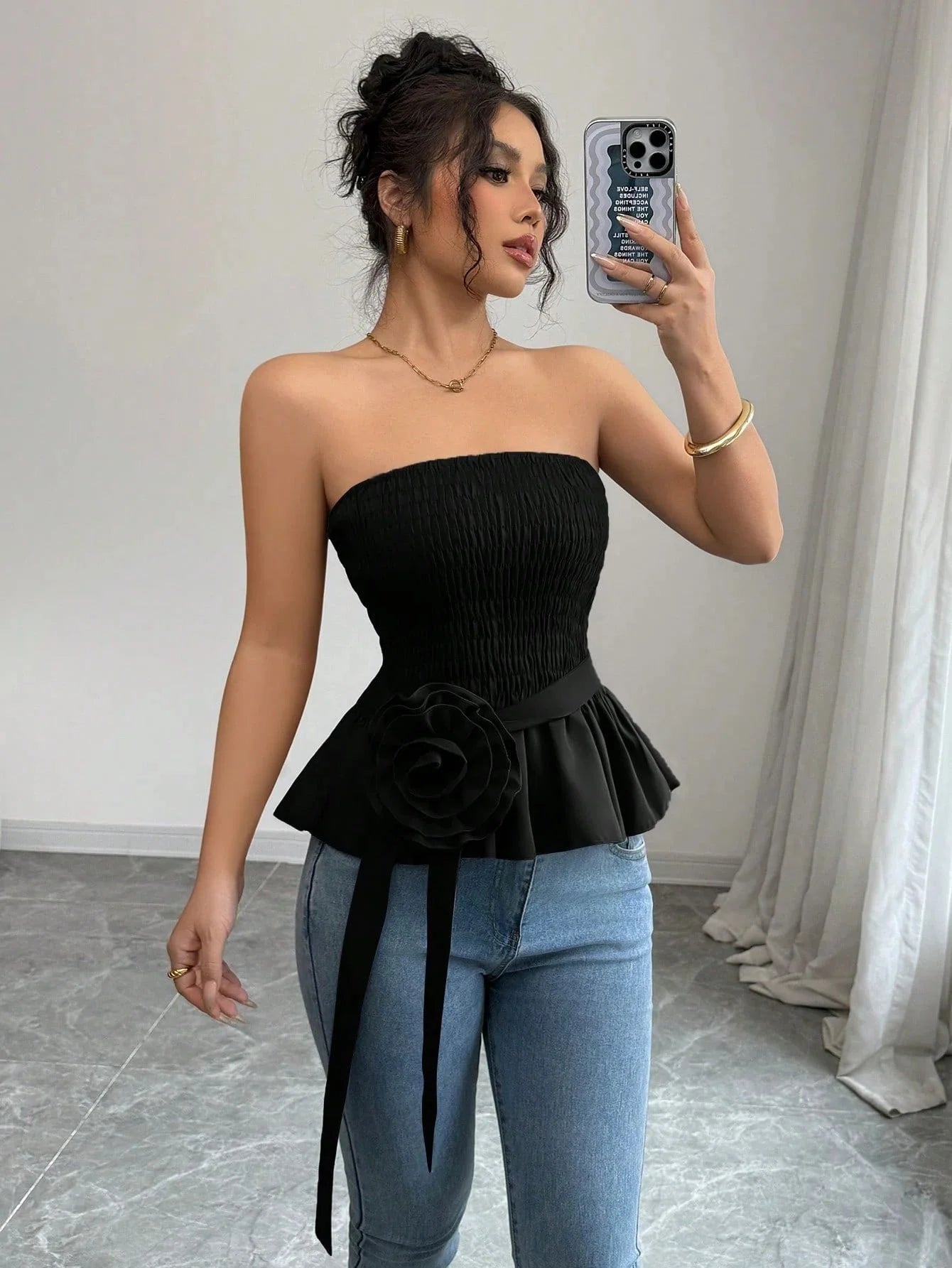 Rosette Peplum Tube Top
