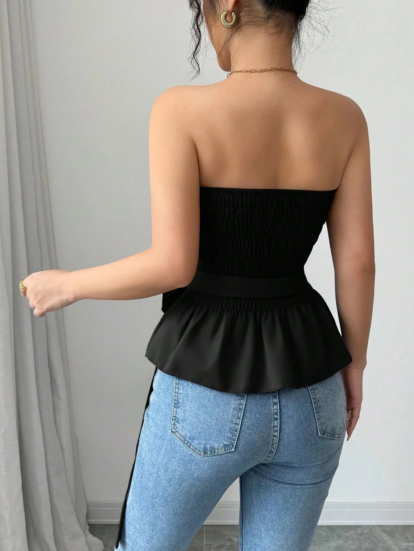 Rosette Peplum Tube Top