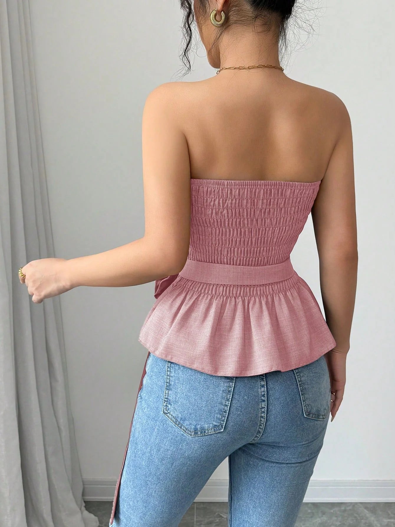 Rosette Peplum Tube Top