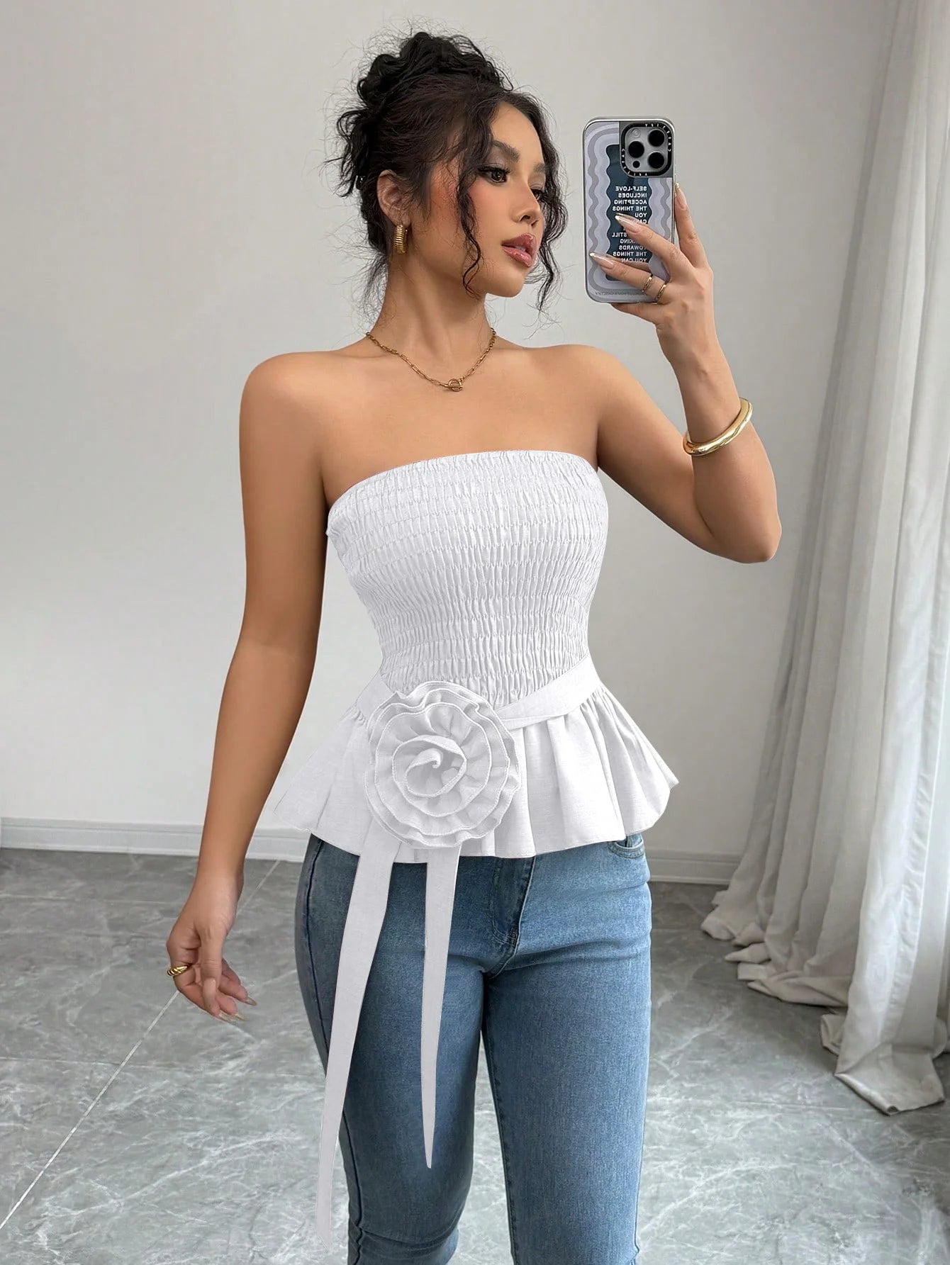 Rosette Peplum Tube Top