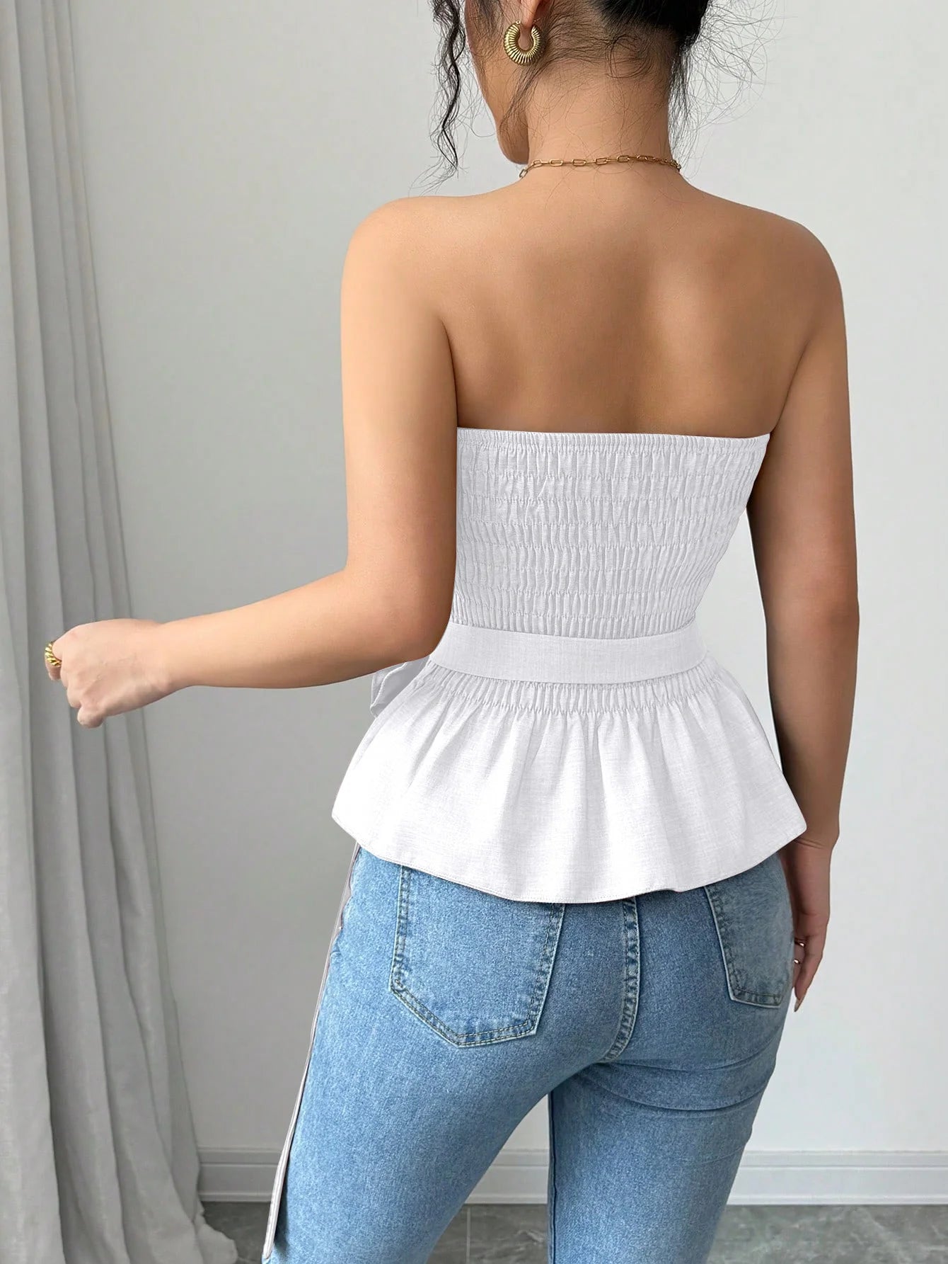 Rosette Peplum Tube Top