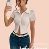 Textured Button-Up Crop Top Shirt