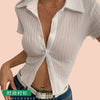 Textured Button-Up Crop Top Shirt