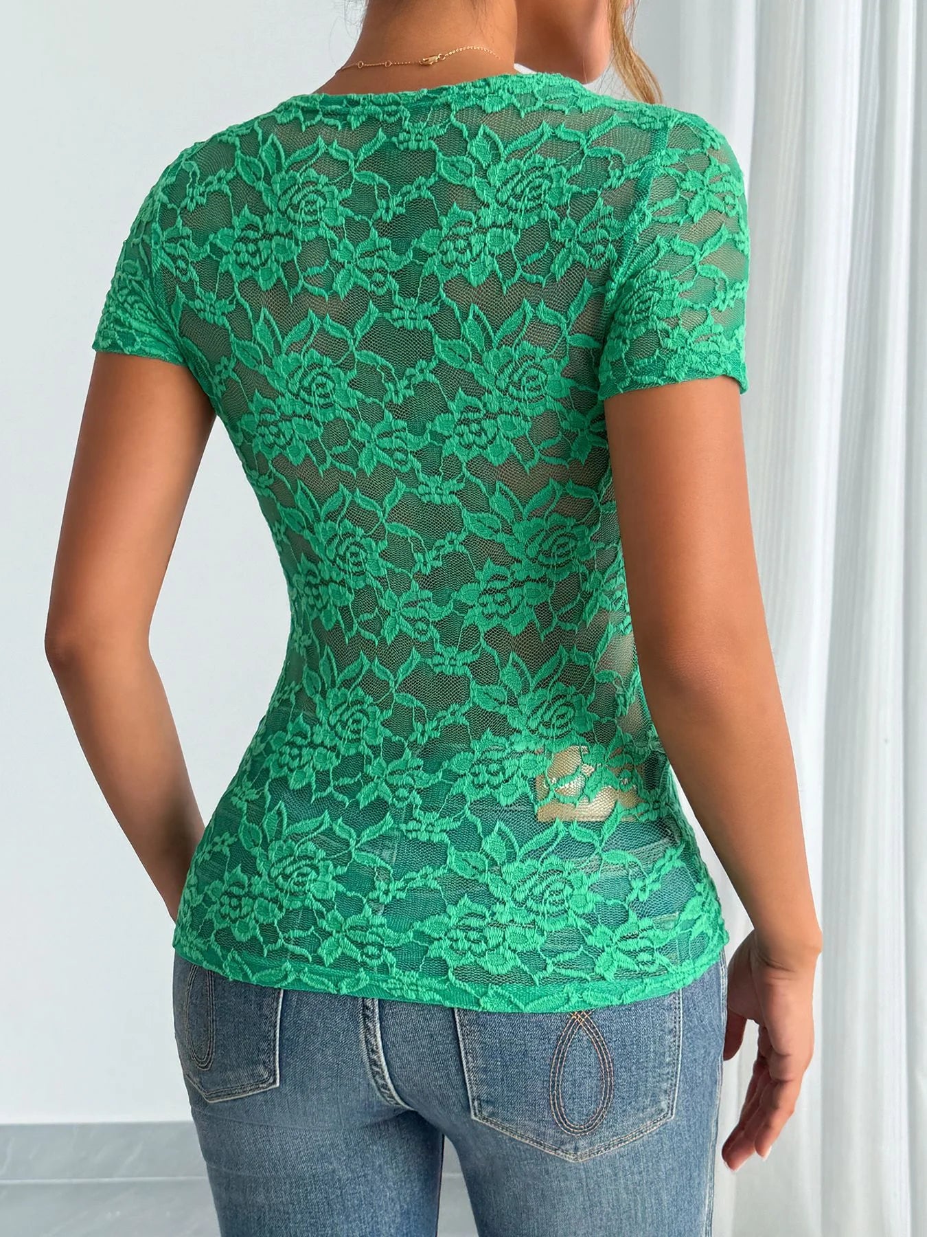 Floral Lace Ruched Top