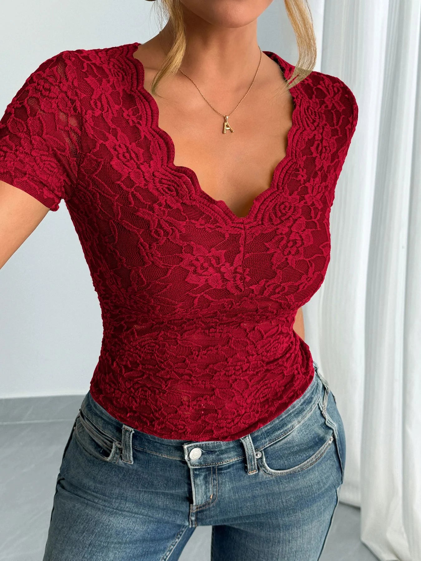 Floral Lace Ruched Top