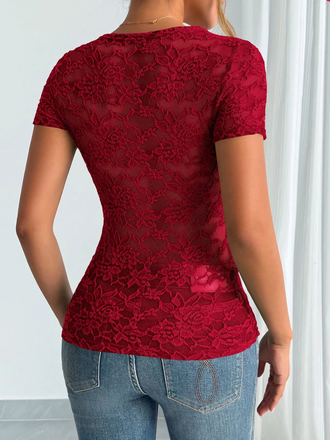 Floral Lace Ruched Top
