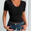 Lace Trim Ribbed Top