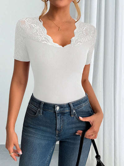 Lace Trim Ribbed Top