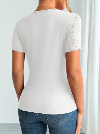 Lace Trim Ribbed Top