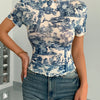 Vintage Print Mesh Top