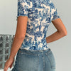 Vintage Print Mesh Top