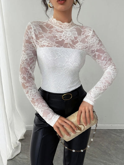 Elegant Lace Mock Neck Top