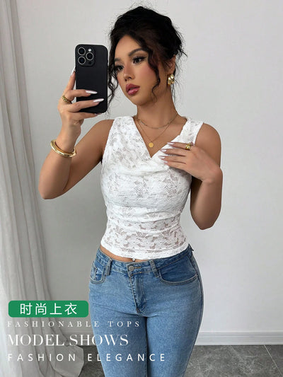 Ruched Lace Sleeveless Top